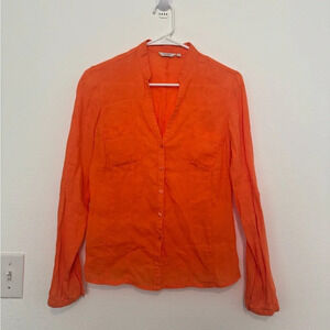 Tatuum Orange Long Sleeve Button Front Linen Coastal Top Size 34 US Small